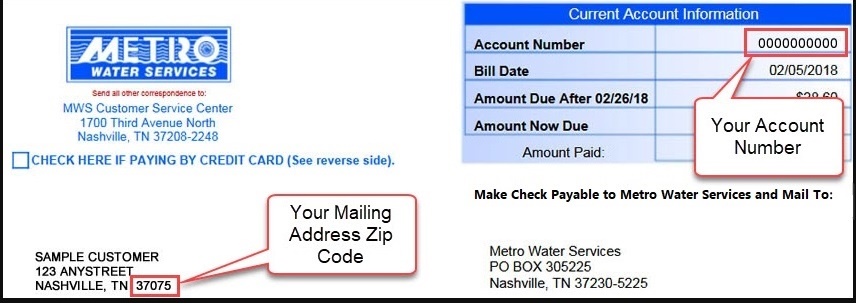 You can find your account number and Zip Code on your bill as shown.